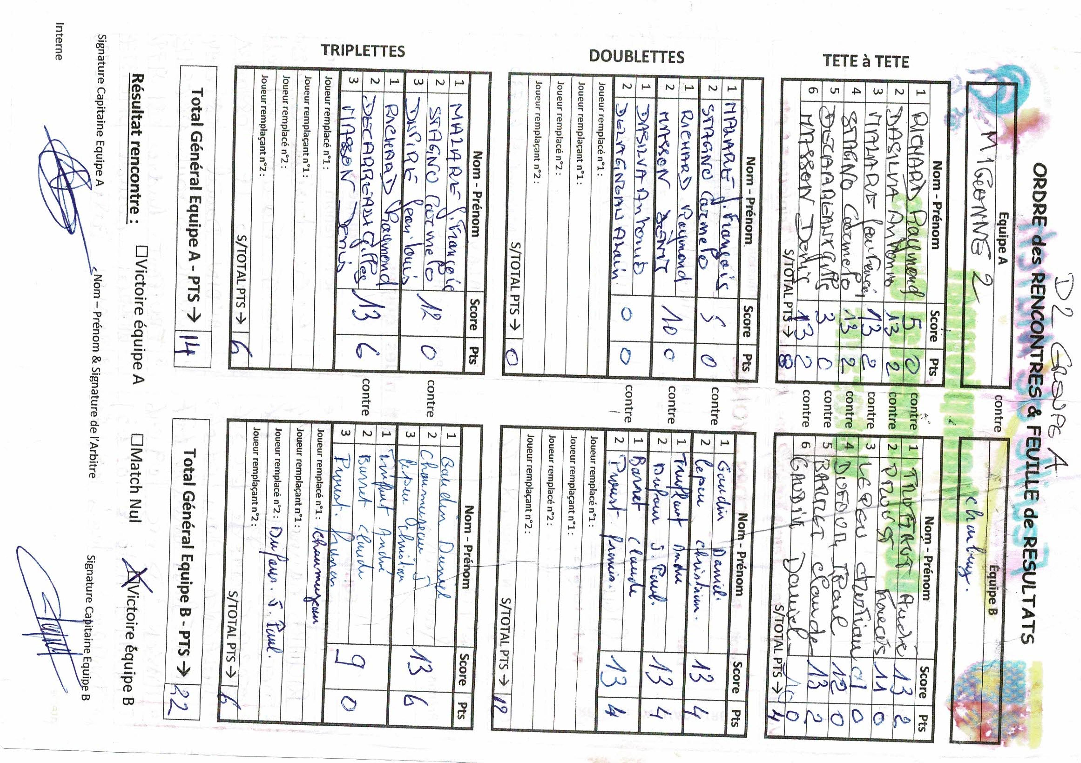 Feuille de Match MIGENNES 2 - Journée 4 Image