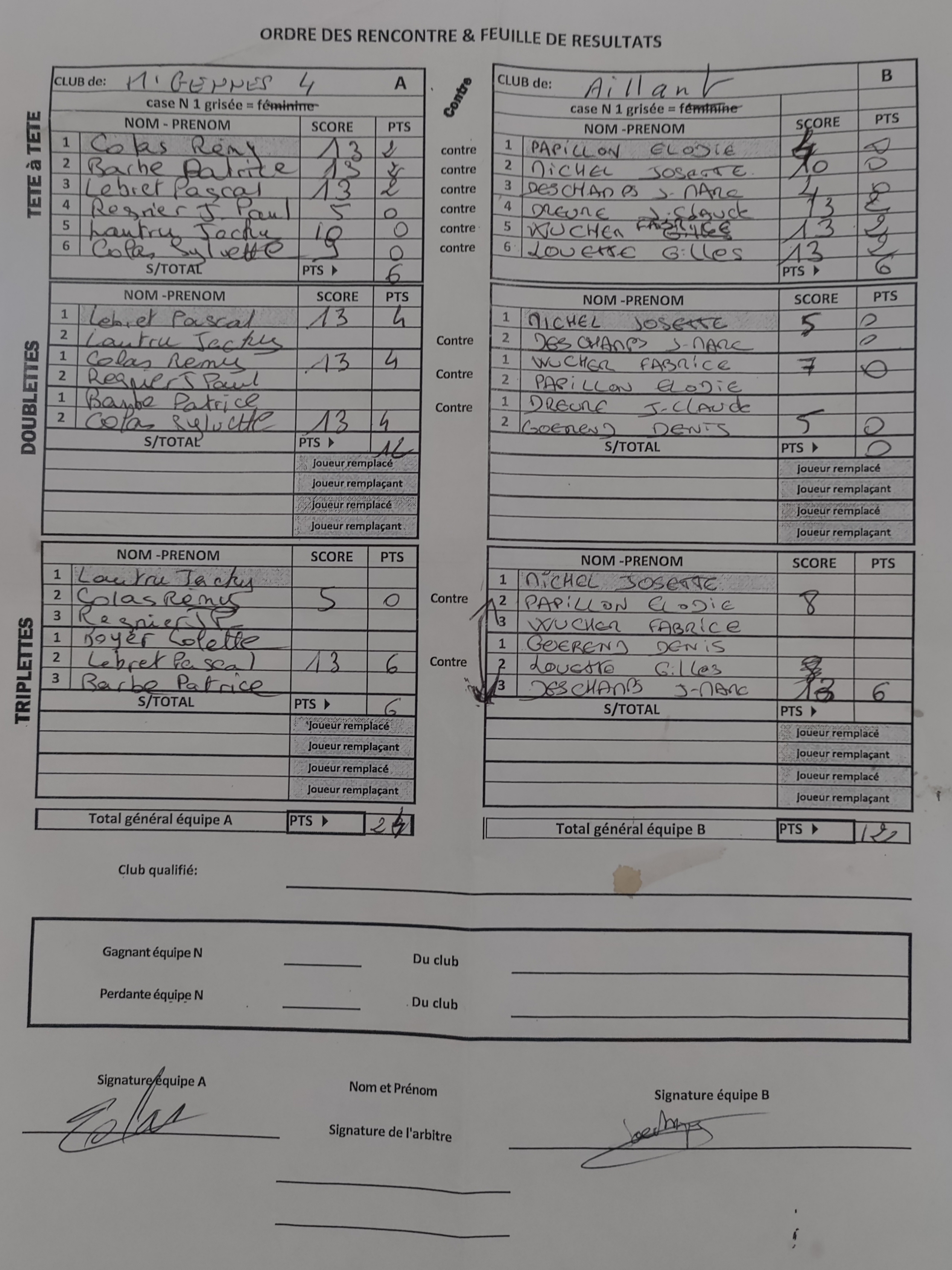 Feuille de Match D4 Gr A Journée 1 Match 2 Image