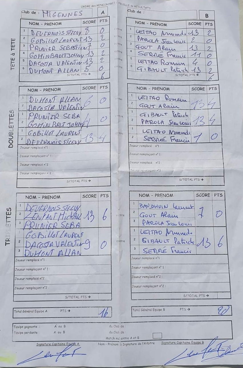 Feuille de Match D1 Gr A Journée 2 Match 1 Image