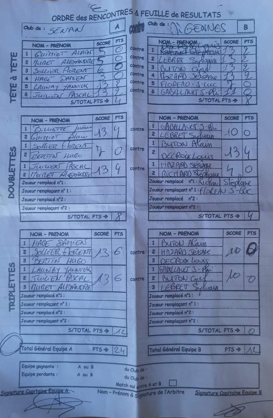 Feuille de Match D2 Gr A Journée 2 Match 2 Image