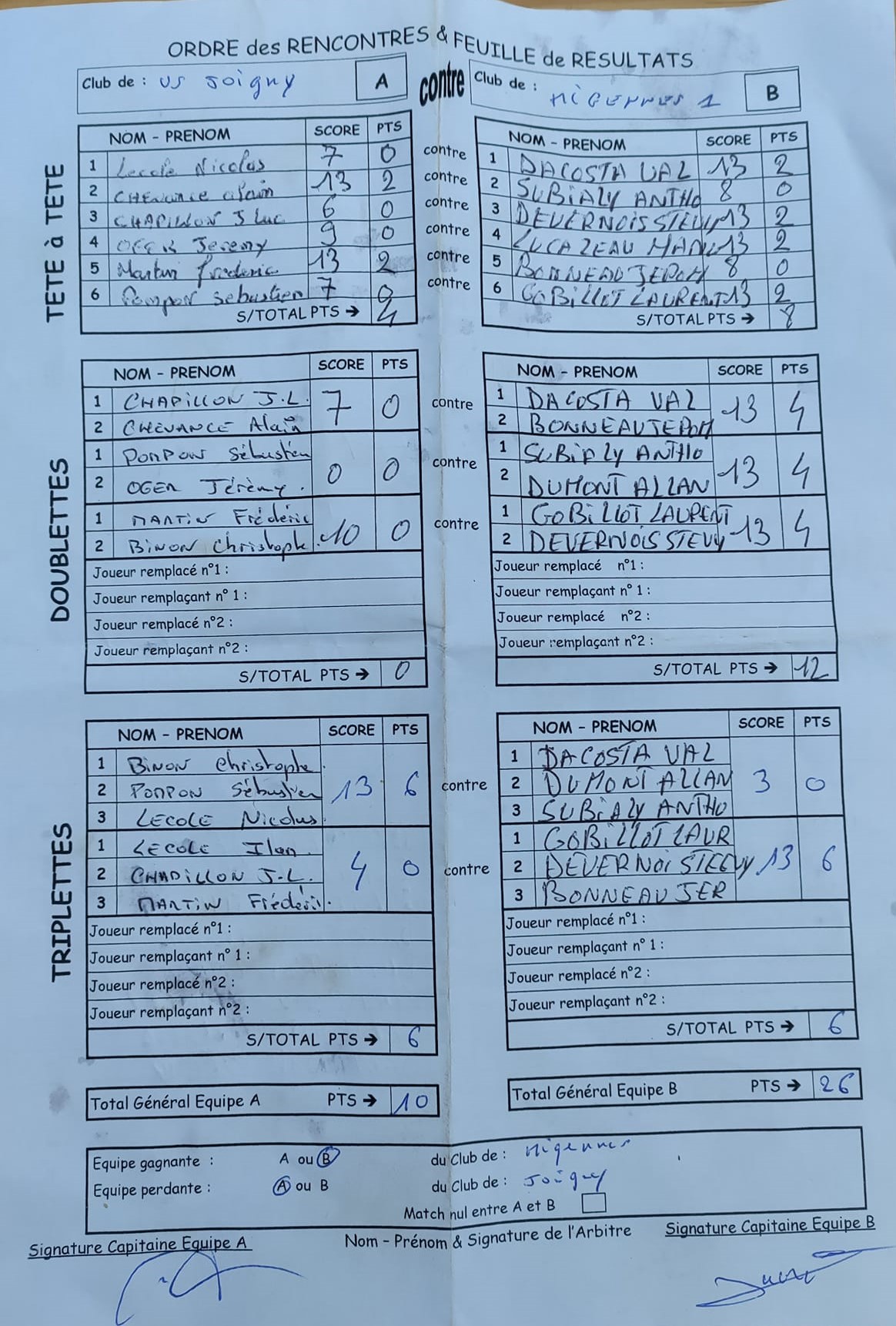 Feuille de Match D1 Gr A Journée 3 Match 1 Image