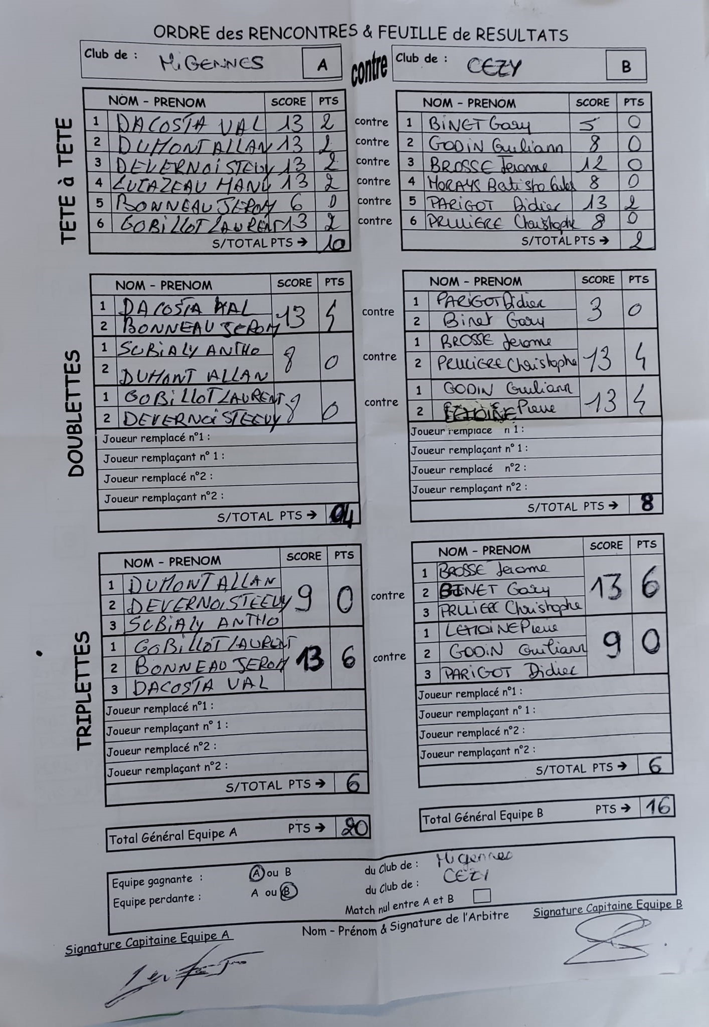 Feuille de Match D1 Gr A Journée 3 Match 2 Image