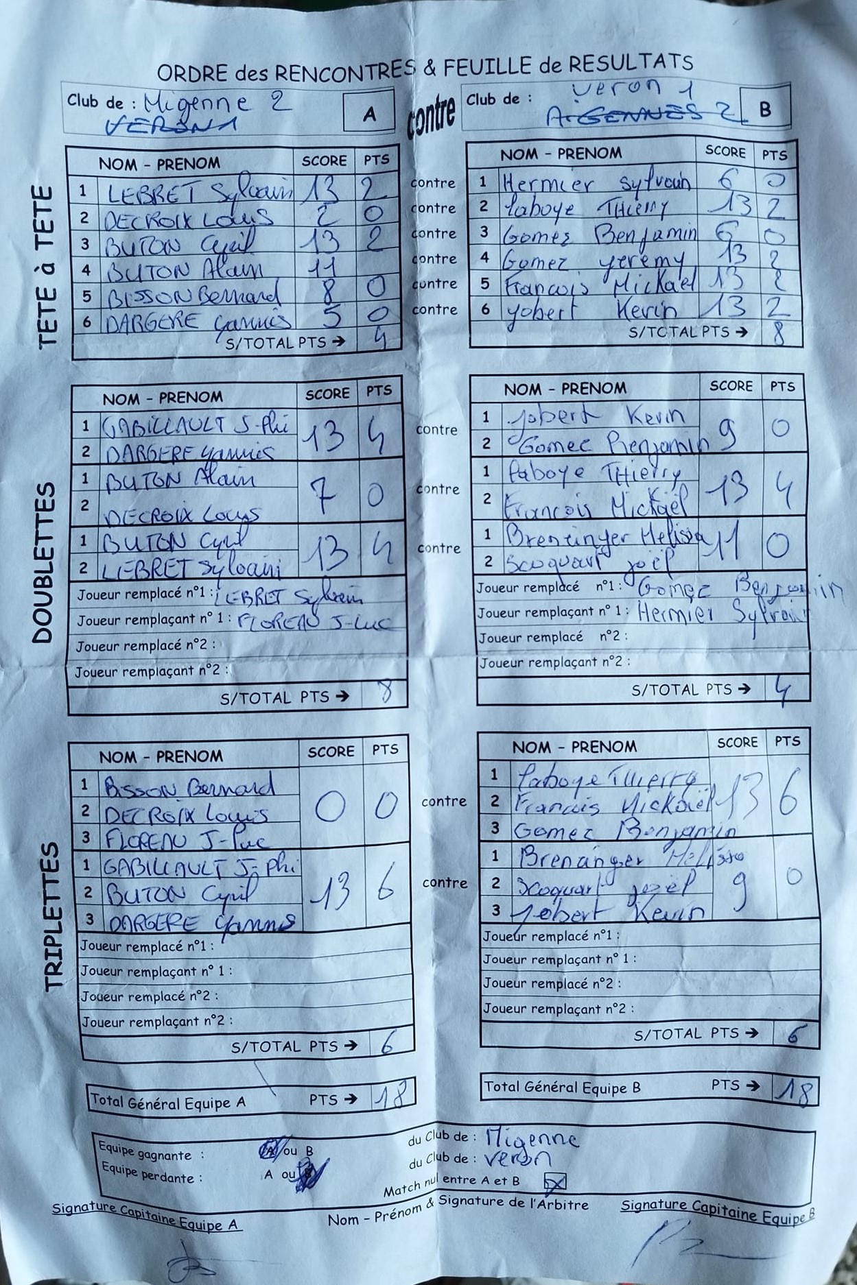 Feuille de Match D2 Gr A Journée 3 Match 1 Image