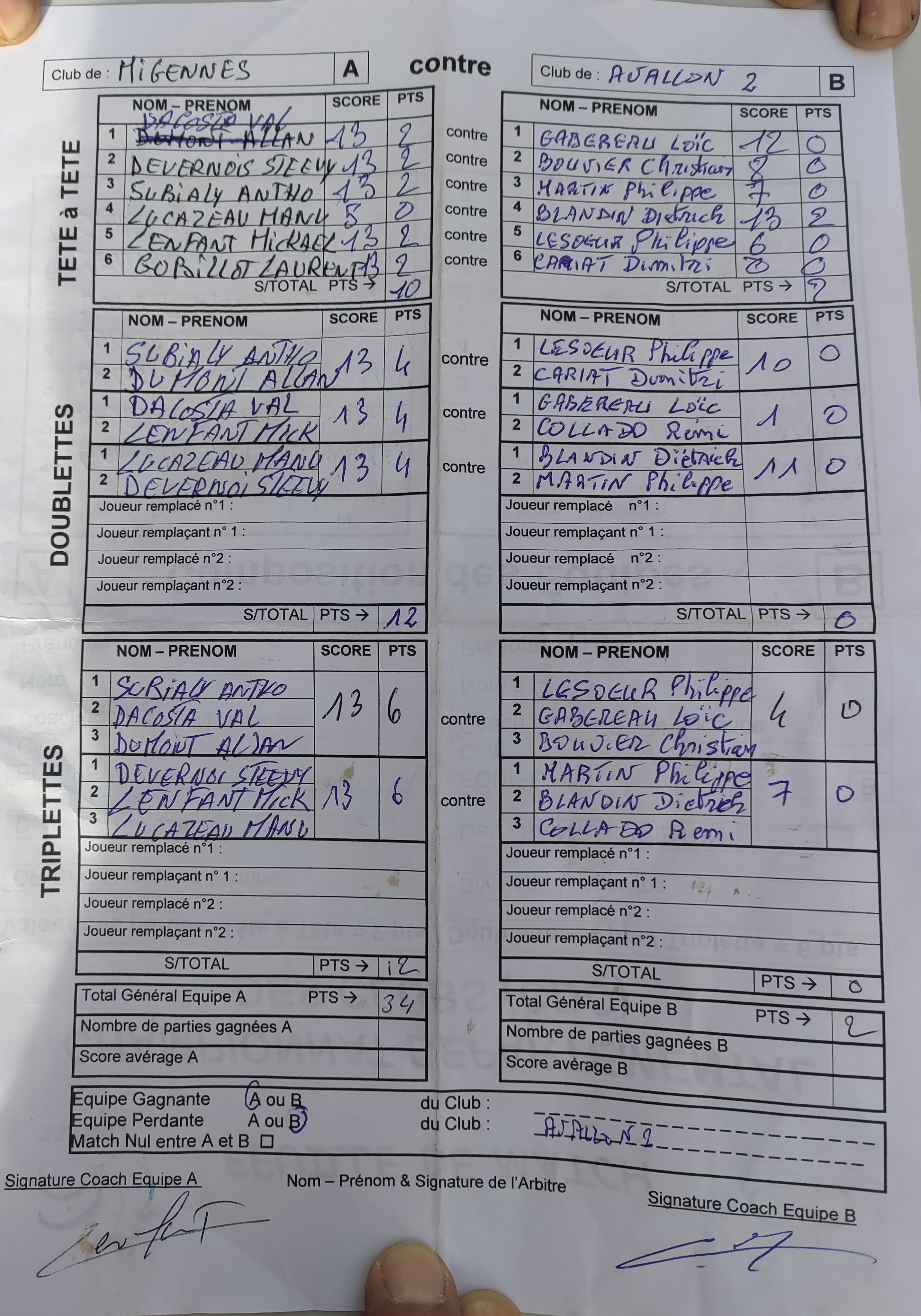 Feuille de Match D1 Gr A Journée 4 Finale Image