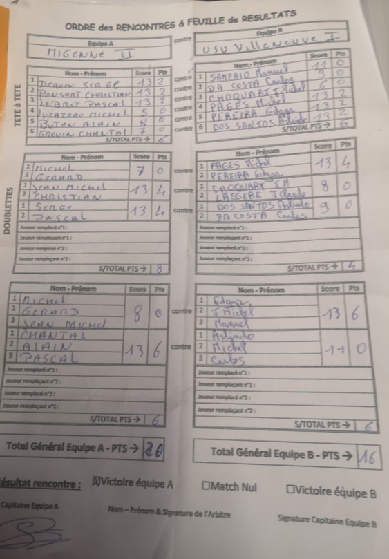 Feuille de Match MIGENNES 2 - Journée 1 Image