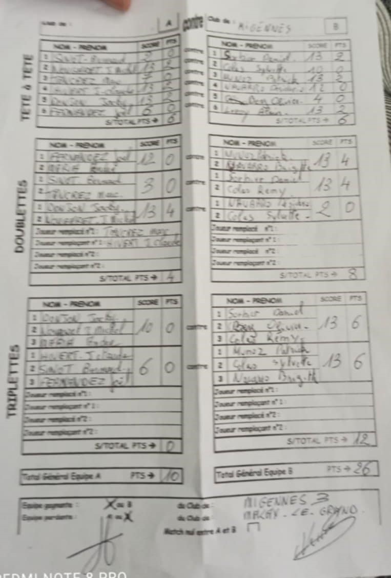 Feuille de Match MIGENNES 3 - D3 Gr A Journée 2 Image