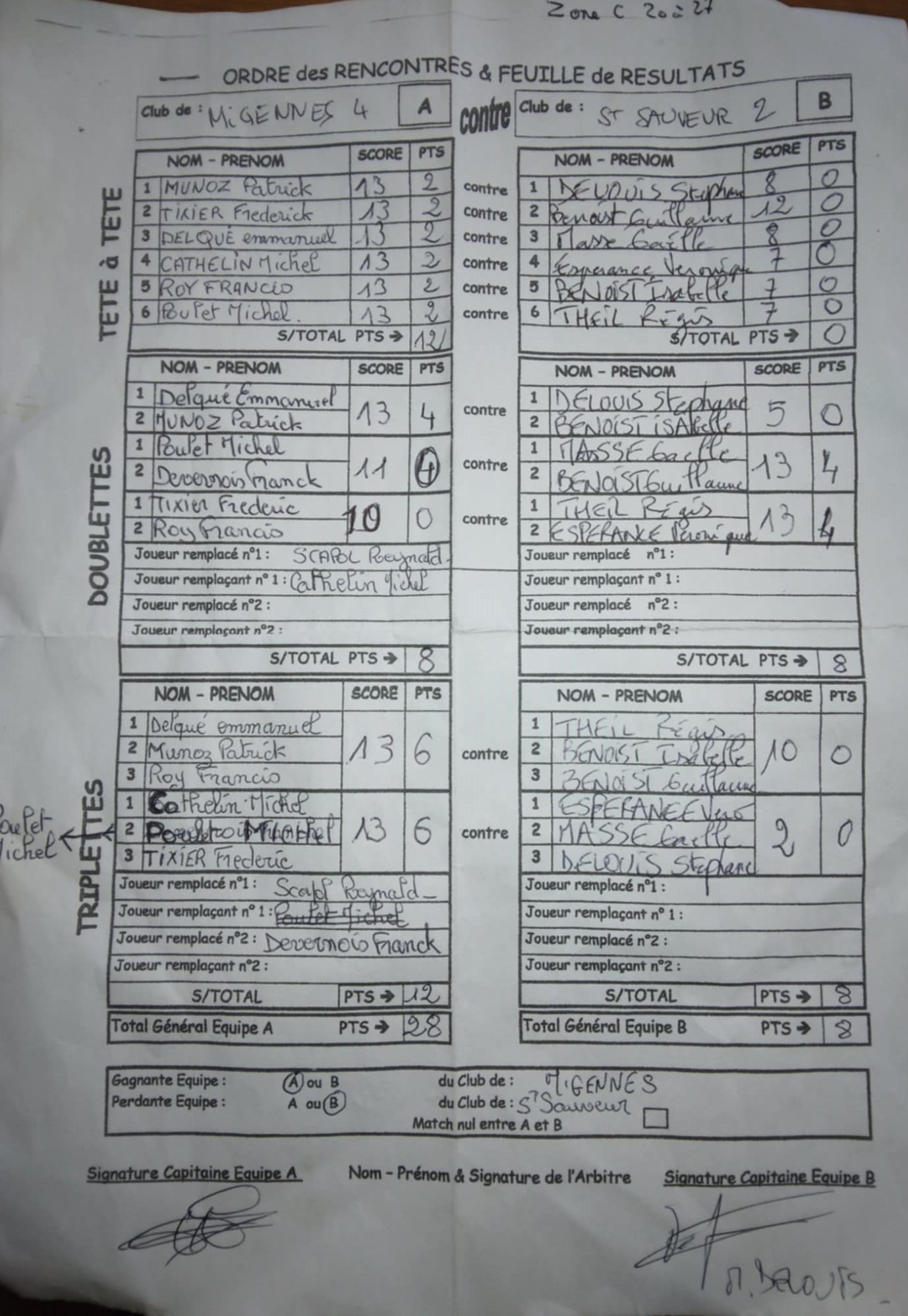 Feuille de Match D4 Gr A Journée 1 Match 1 Image