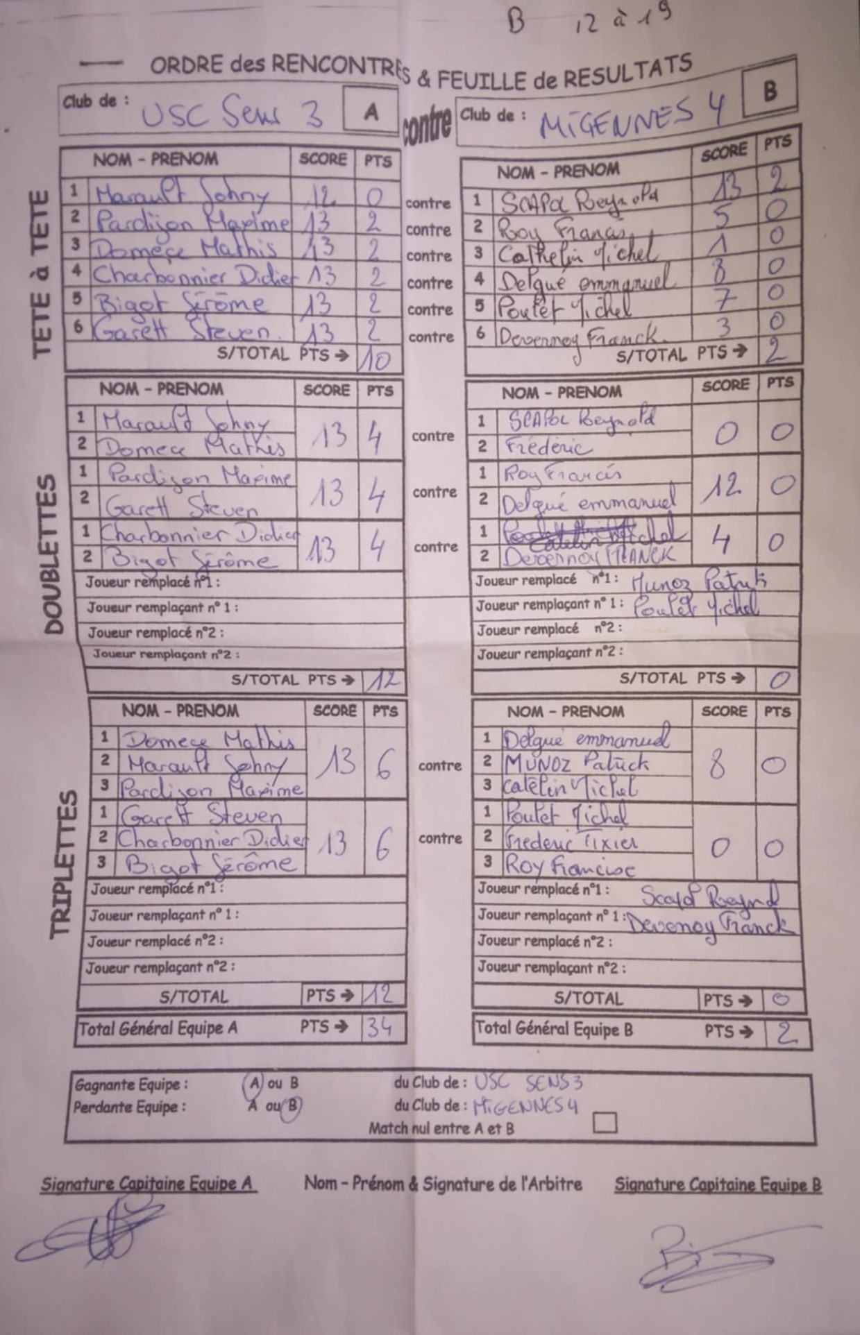Feuille de Match D4 Gr A Journée 1 Match 2 Image